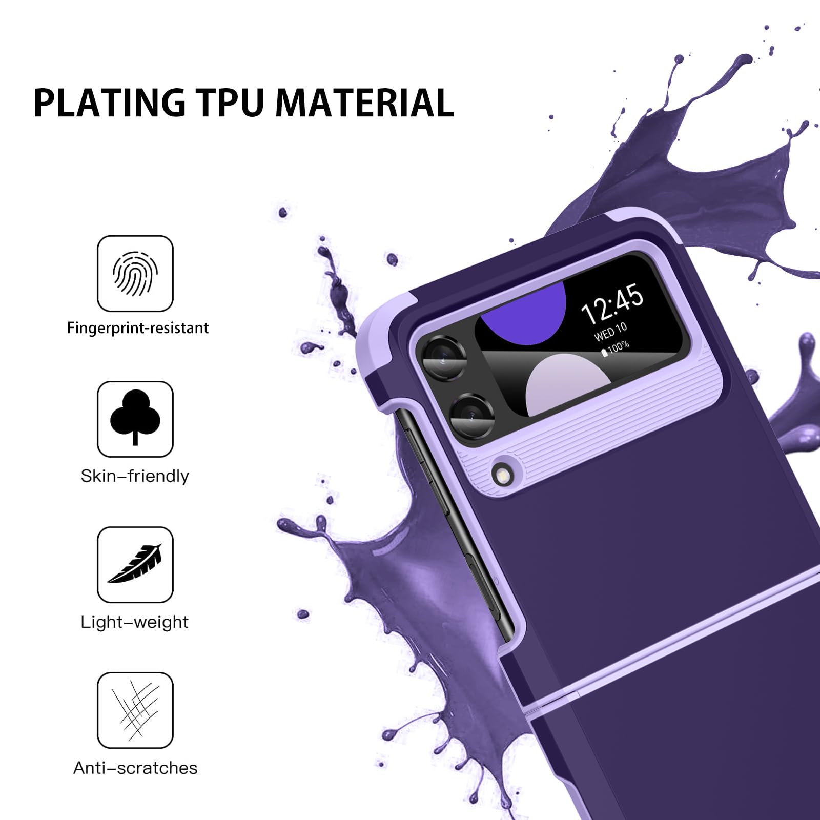 DUEDUE Design for Samsung Galaxy Z Flip 3 Case with Hinge Protection, Heavy Duty Shockproof Anti Scratch Cover Full Body Protective Phone Case for Samsung Z Flip 3 Case, Purple