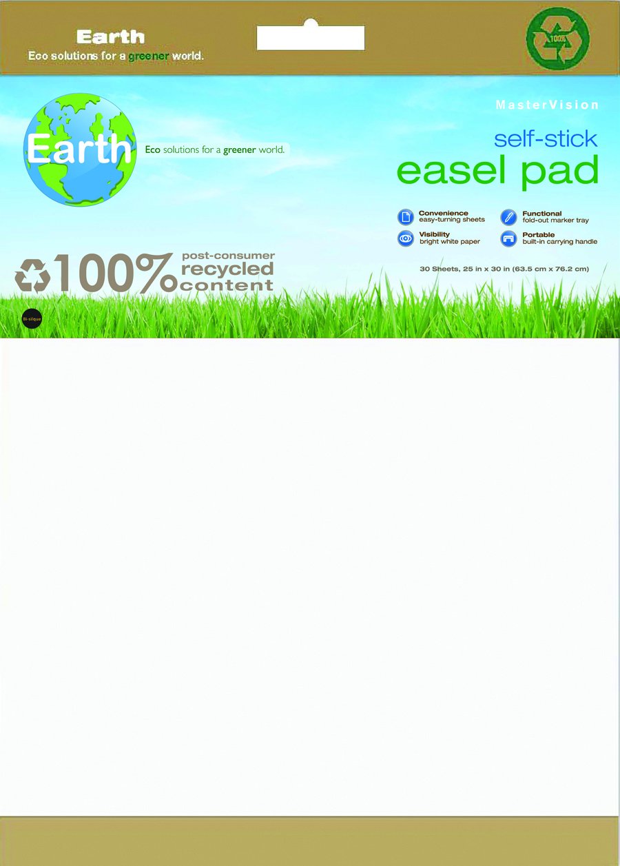 MasterVision Self-Stick Easel Pad Earth, Sheet Size 30" x 25", 30 Sheets Each, 2 Pack, White