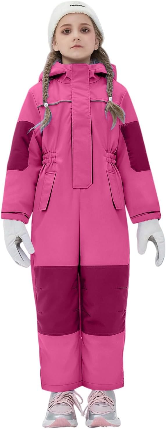 Girls One Piece Snow Suit Kids Patchwork Waterproof Snowsuit Insulated Snowboard Ski Suit Toddler Winter Warm Jumpsuit