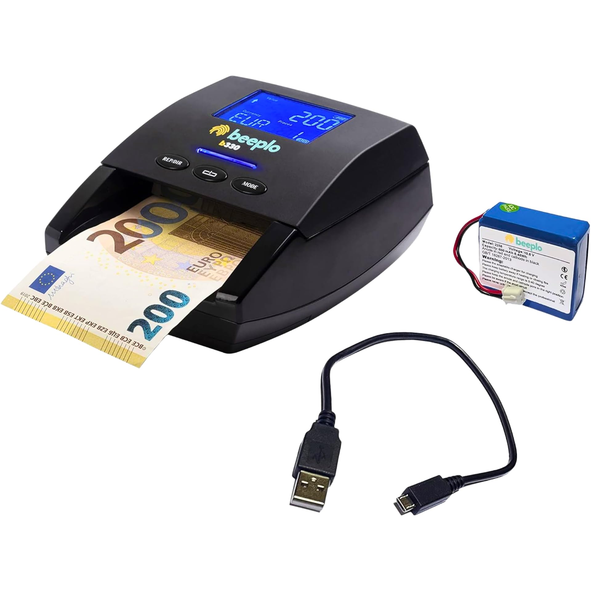 b330 Rivelatore di Banconote False | Detezione 100% Affidabile, Verifica Automatica 5 Valute EUR GBP CHF NOK SEK, Con Batteria + Cavo Aggiornamento