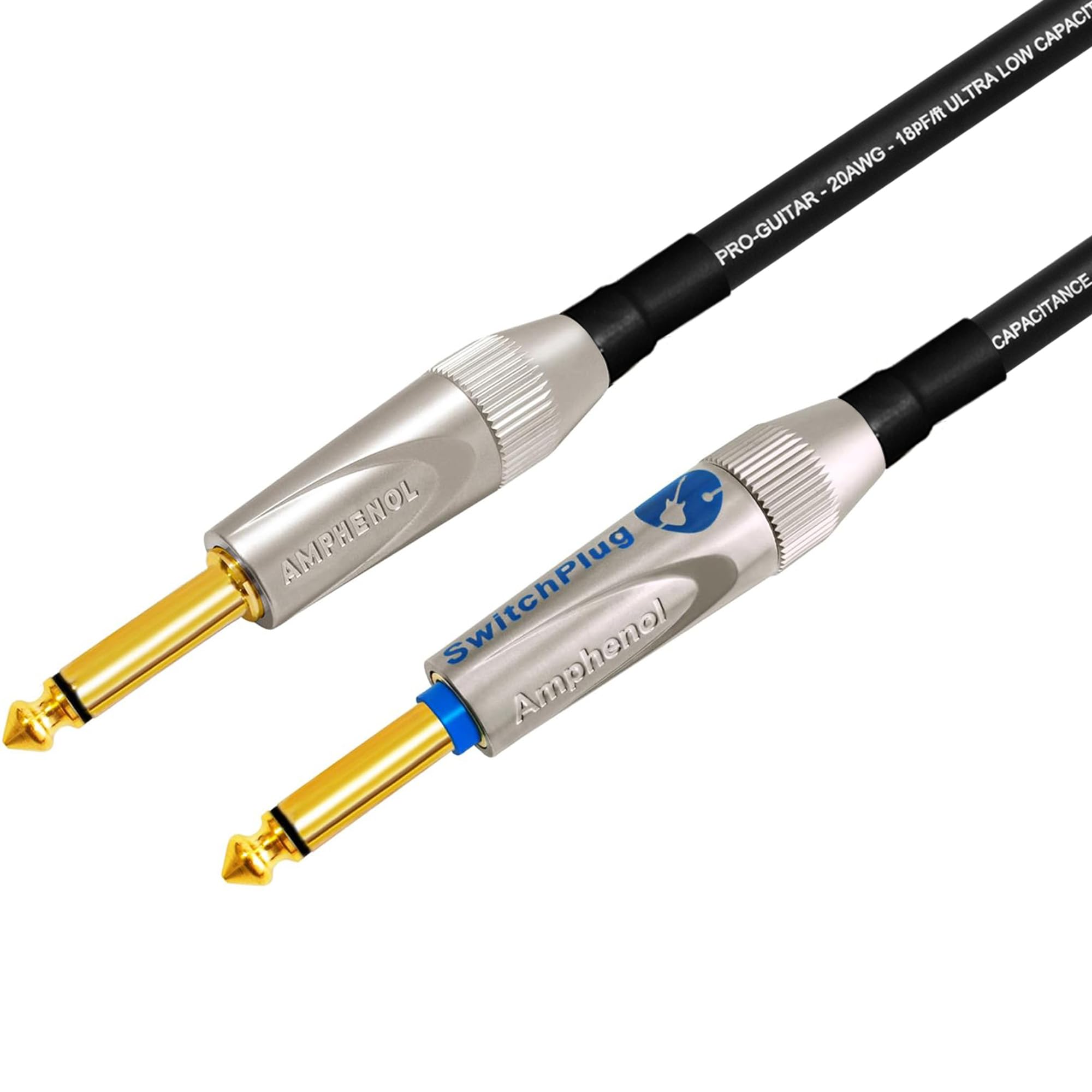 WBC-PRO-Guitarra de 30 pies – 20 AWG – Tapa baja (18 pF/pies) – Grado profesional – a base de grafito – Cable de instrumento de guitarra de doble blindaje con Amphenol recto – Conectores TS dorados