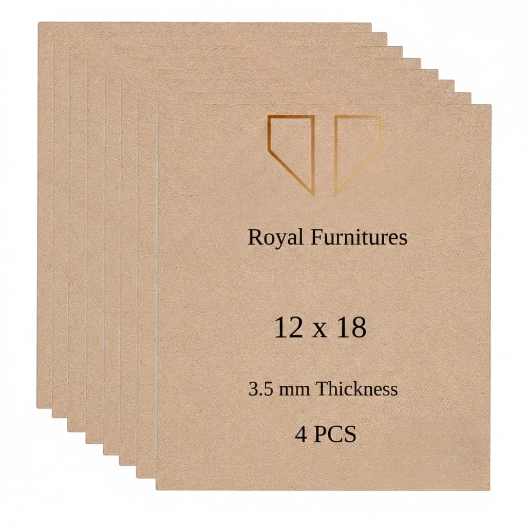 Royal Furniture MDF Board Wood Sheets 12 x 18 | Ideal for Mandala Art, Lippan Art, Resin Art & Craft | DIY MDF Cutouts for Painting, Decorative Projects, and Creative Crafts | Pack of 4 MDF Sheets for Canvas, Sign, Box, or Book Cover-image-0