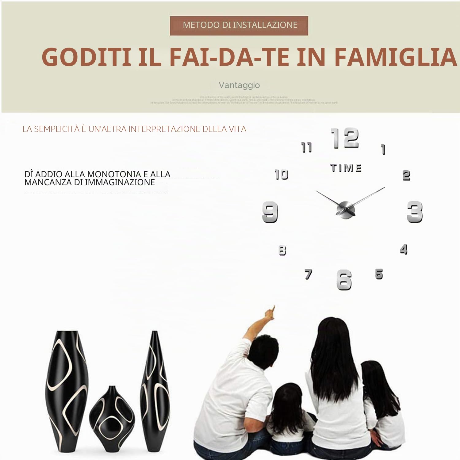 Coraltree Orologio da Parete Silenzioso Preciso Fai da Te, orologio da parete moderno, orologio da parete grande 3D Adesivo Home Office Decor Regalo (Dimensioni 60 cm – 120 cm autoadattamento)
