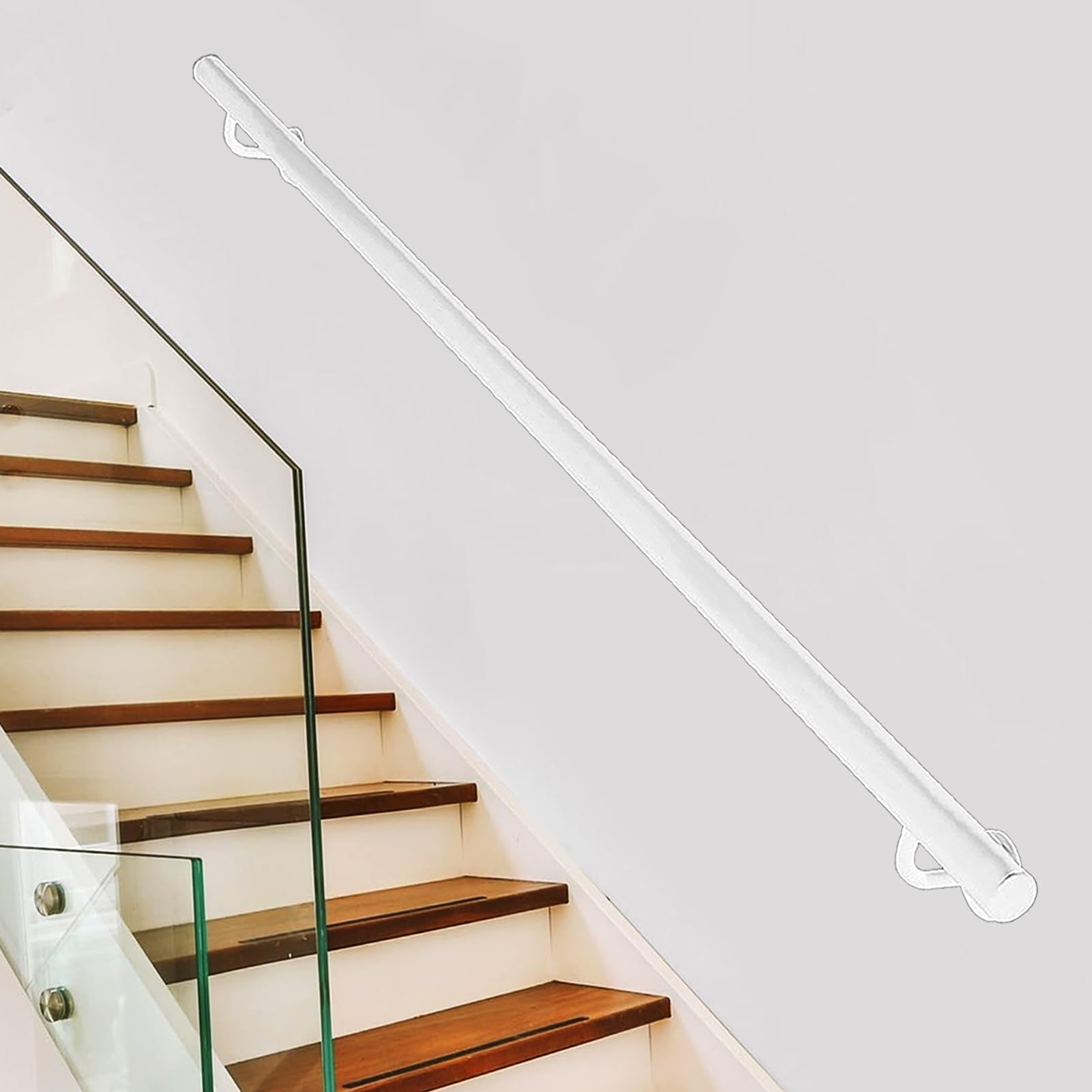 FKXSXAZ Modern Stair Handrail for Indoor Outdoor Wall Mount Support, Wrought Iron Non-Slip Railing with Bracket Safety Grab Bar Kit (White)(8ft/240cm)