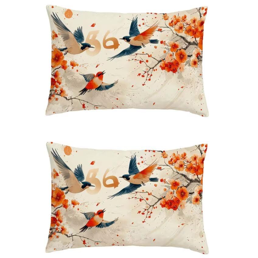 Housse de coussin lin imperméable motif oiseau, décoration élégante double face