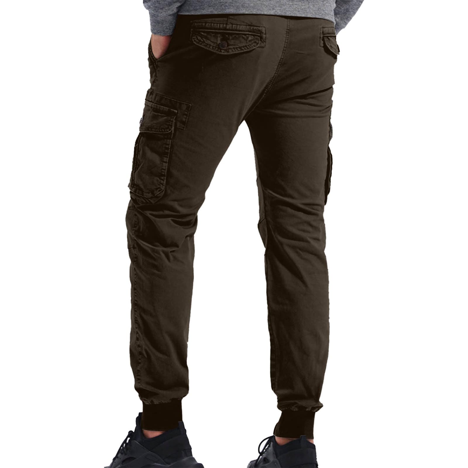 Pantalones de trabajo para hombre con cintura elástica, pantalones de trabajo para hombre con cintura elástica, pantalones chinos con puños, pantalones de ocio, muchos bolsillos, ligeros, pantalones