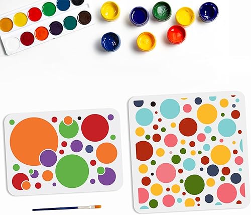 2 plantillas de lunares, plantillas de pared de lunares circulares de 11.8 x 11.811.7 x 8.3 pulgadas, material PET flexible reutilizable con pincel