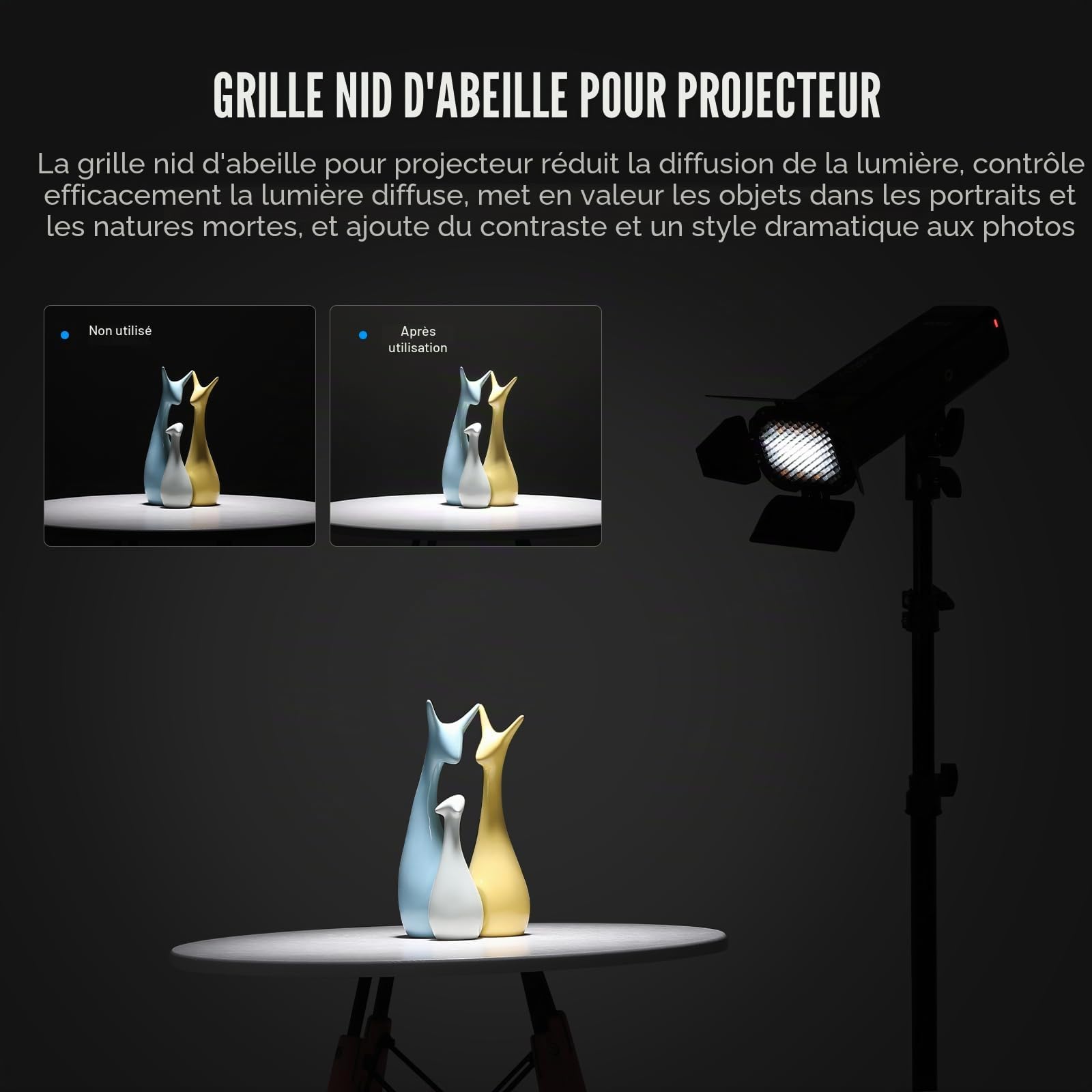 Godox BD-07 II Porte de Grange Barn Door en Métal &Grille en Nid d'abeille &Jeu de Filtres Gel 4 Couleurs pour 7 Réflecteurs Standard Bowens pour Lampe Vidéo LED GODOX AD200PRO II