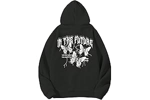 Gorglitter Black Butterfly Graphic Hoodie Y2K Floral Slogan Print Drawstring Pullover