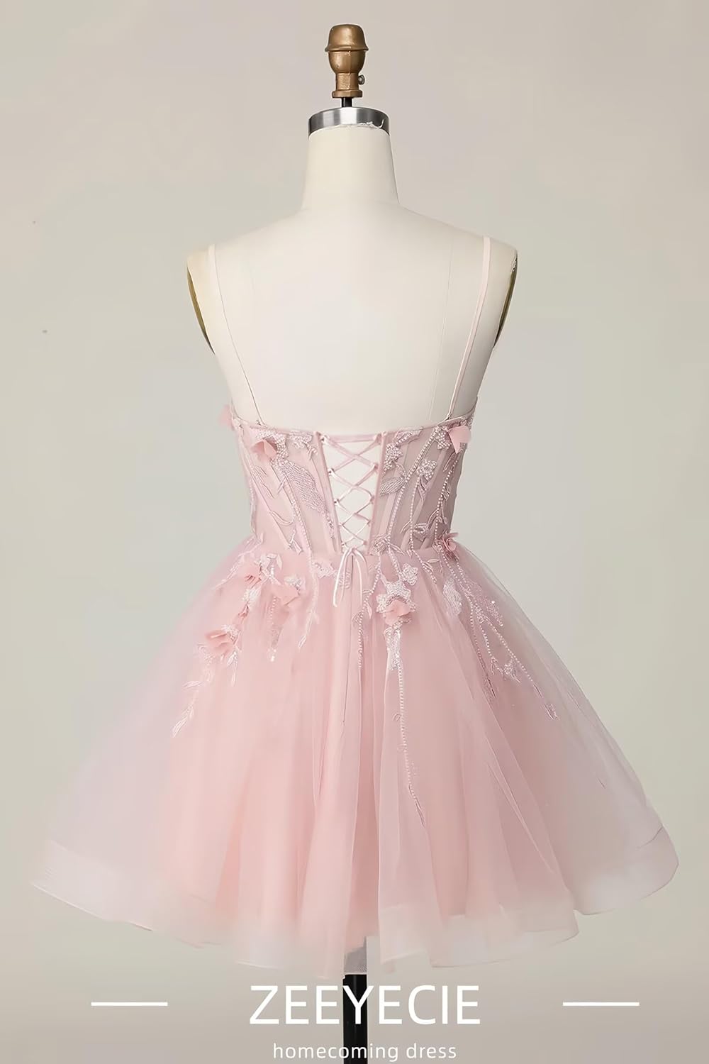 Zeeyecie 3D Floral Tulle Homecoming Dresses Sparkly Lace Applique Beaded Short Prom Dress for Teens Quinceanera DAMA Dress