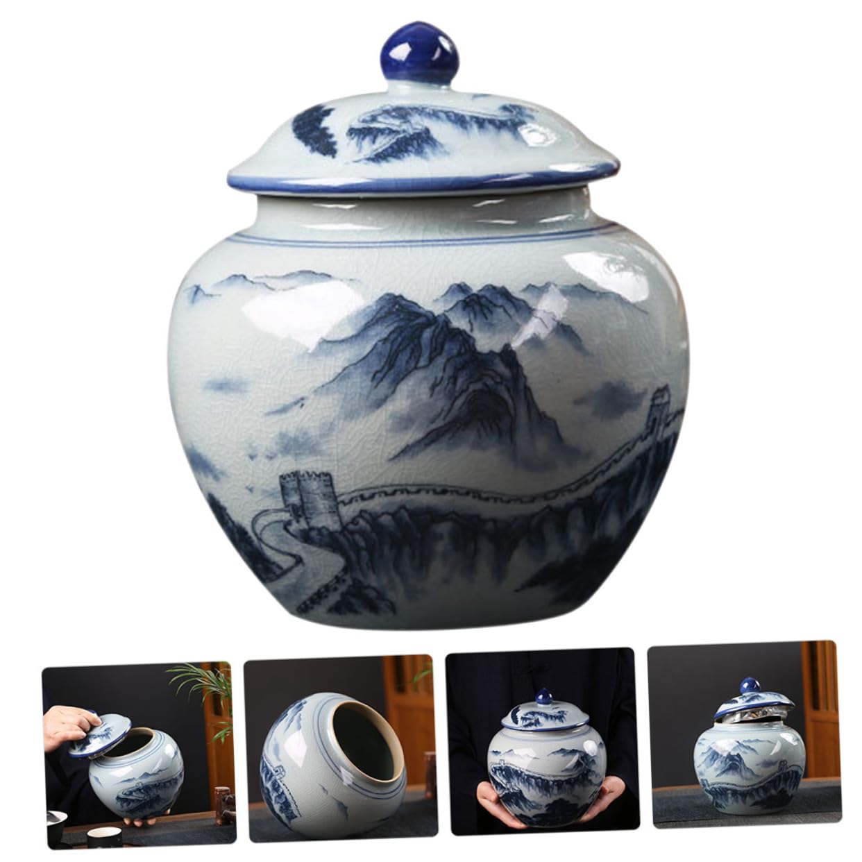 COLLBATH Keramik Vorratsdose im Chinesischen Vintage Stil mit Dicht Schließendem Deckel zur Aufbewahrung von Tee und Nüssen für Zuhause oder Teehaus