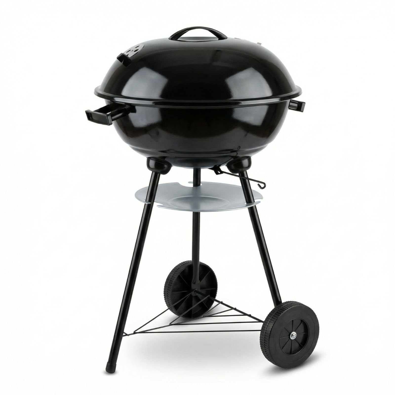 Barbecue a Sfera con Coperchio, Grill a Carbonella da Esterno, Ø 44 cm, 70 cm Altezza, con Ruote e Raccoglicenere, Nero