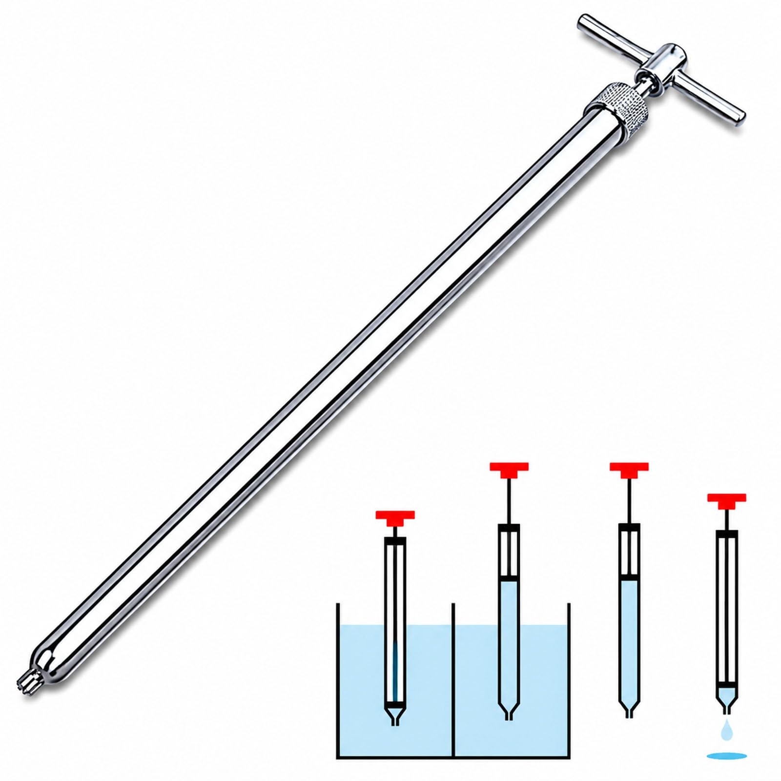 Échantillonneur de Liquide Visqueux, Préleveur pour Fûts en Acier Inoxydable 304, Tube Extractible pour Huile Eau Produits Chimiques, Sonde de Laboratoire Argent,0.5m (1.64ft) 180ml | 1