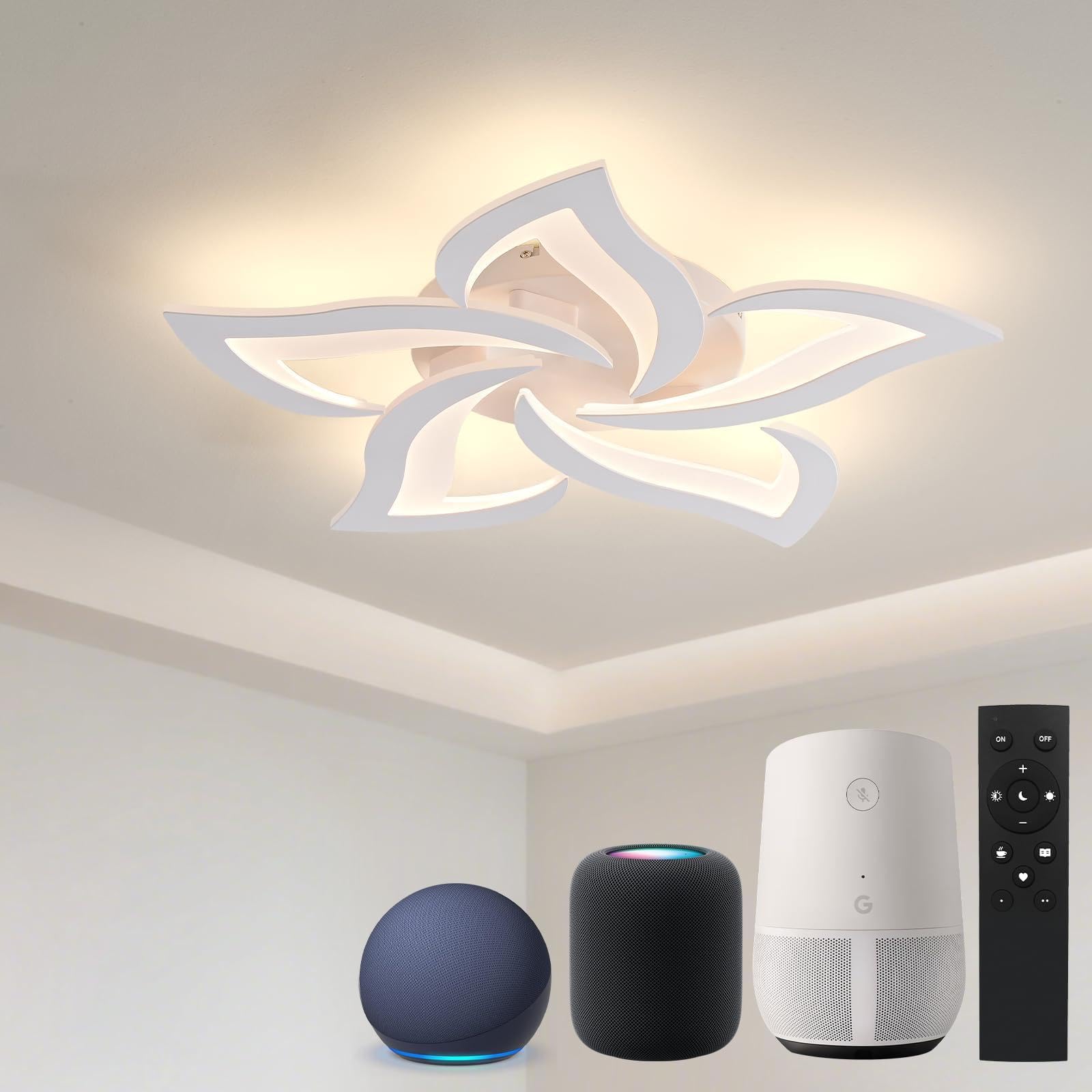 BAYHT Smart LED Deckenleuchte Dimmbar, Kompatibel Mit eWeLink App, Blumen Deckenlampe für Wohnzimmer Schlafzimmer, Moderne Lampe Decke Beleuchtung, Großer Kronleuchter 5 Heads/Ø63cm/24W