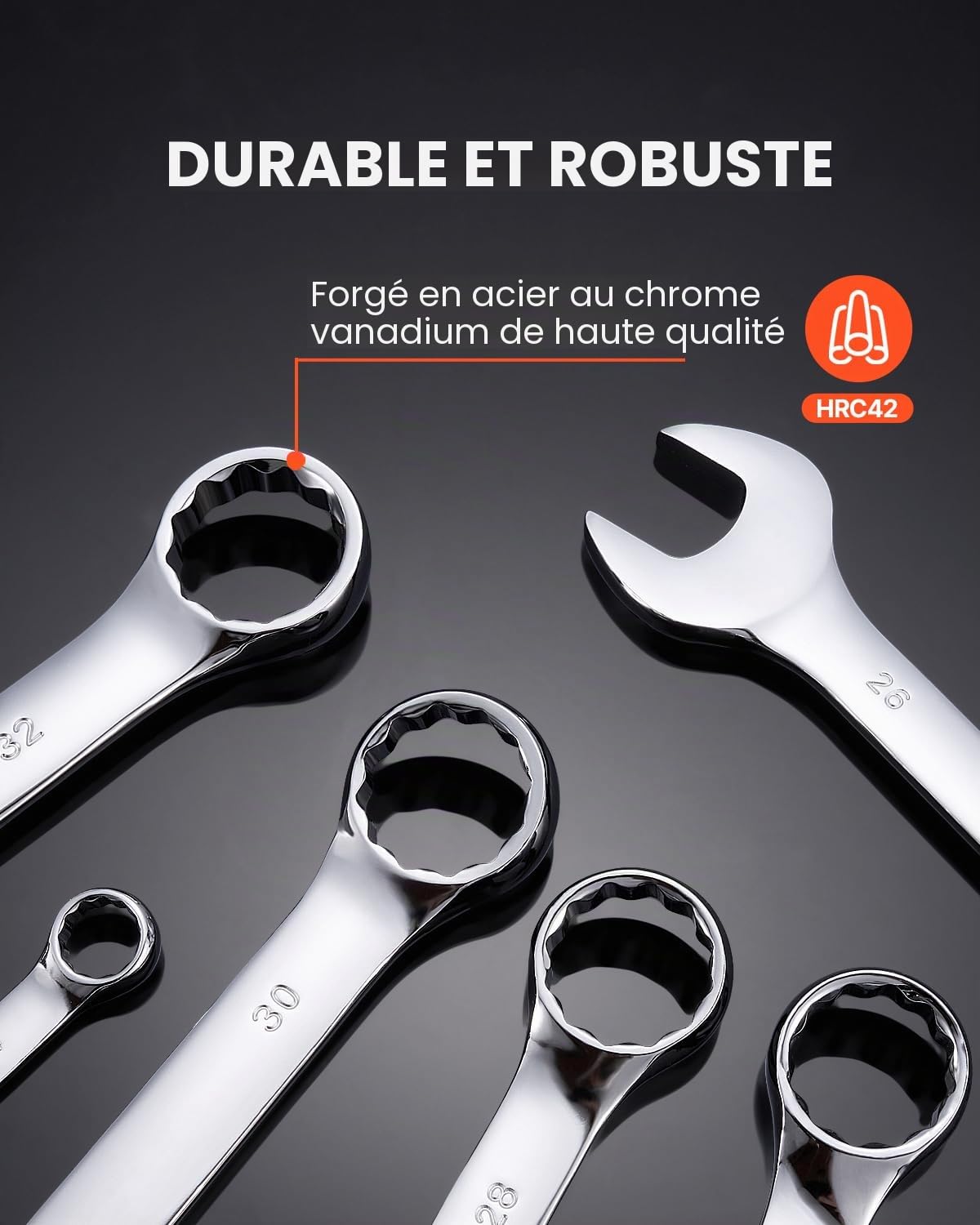 VEVOR Jeu de Clés Mixtes 25PCs, Clés à Fourche Métrique 6-32 mm, Clé Plate en Acier au Carbone, avec Pochette Enroulable, pour Travaux Ménagers Généraux, Réparations Automobiles, Garage, Atelier
