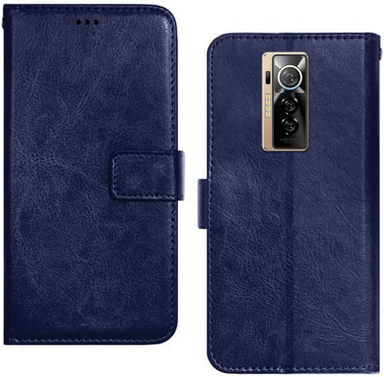 Inktree Tecno Phantom X Flip Case | Premium Leather Finish Flip Cover | with Card Pockets | Wallet Stand |Complete Protection Flip Cover for Tecno Phantom X - Blue
