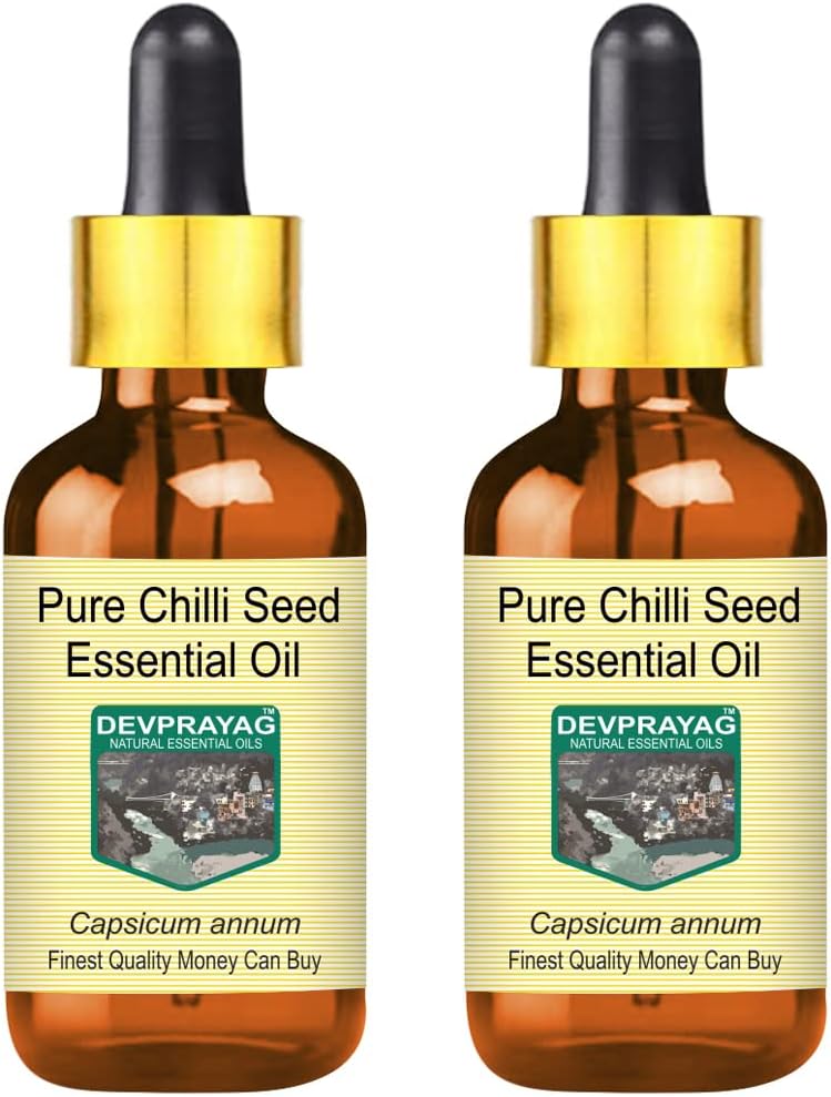 Pure Chilli Seed Essential Oil (Capsicum annum) with Glass Dropper Steam Distilled (Pack of Two) 100ml X 2 (6.76 oz)