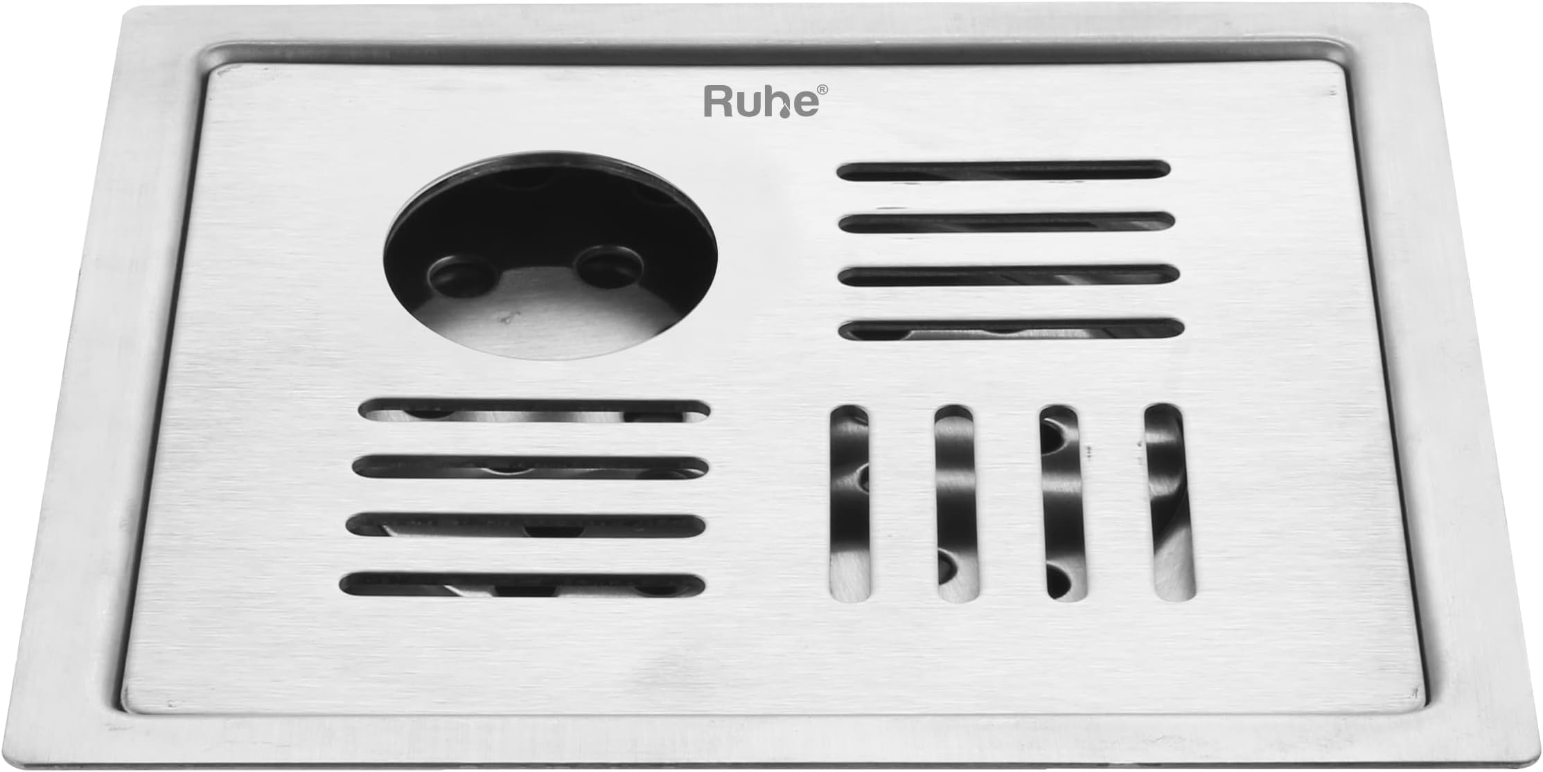 Ruhe® Pluto Square Premium Stainless Steel Flat Cut Floor Drain (5 x 5 Inches) with Hole | Floor Drainer for Bathroom, Kitchen and Balcony, Waste Water Drain Jali | Glossy Finish