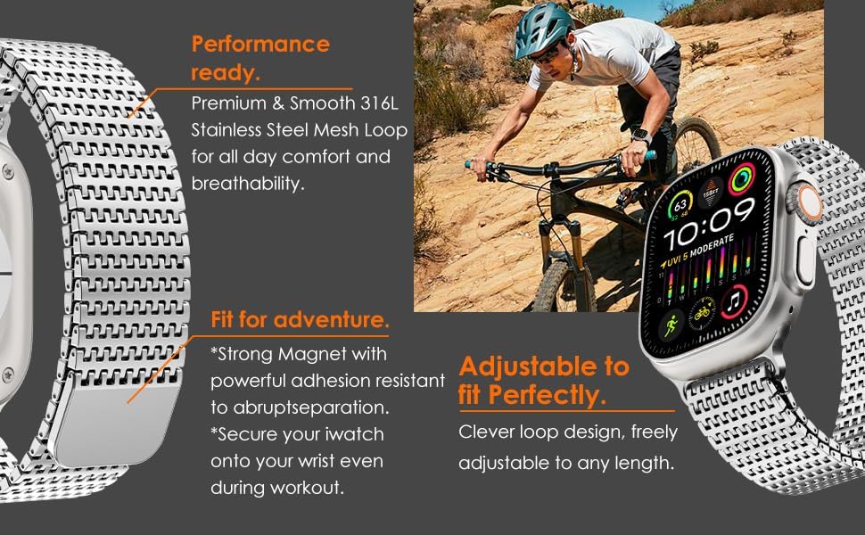 WINGLE Magnetic Mesh Loop for Apple Watch Band Ultra 3/2/1 Band 49mm 46mm 45mm 44mm 42mm 40mm 41mm 38mm Men Women, Stainless Steel Adjustable Metal Strap for iWatch Series 11 10 9 8 7 6 5 4 3 2 1 SE - Image 9