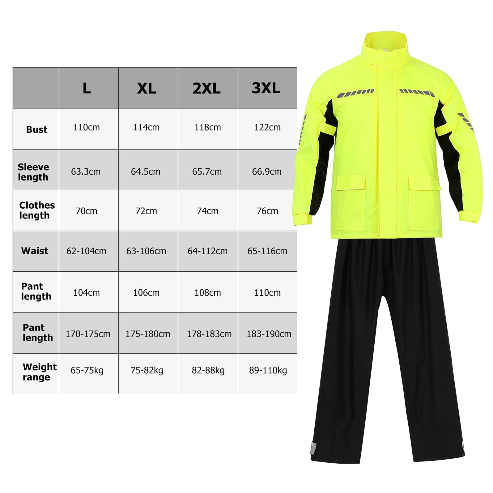 Gatuida Traje de Lluvia para Ciclismo Hombre XXL Nylon Amarillo Reflectante