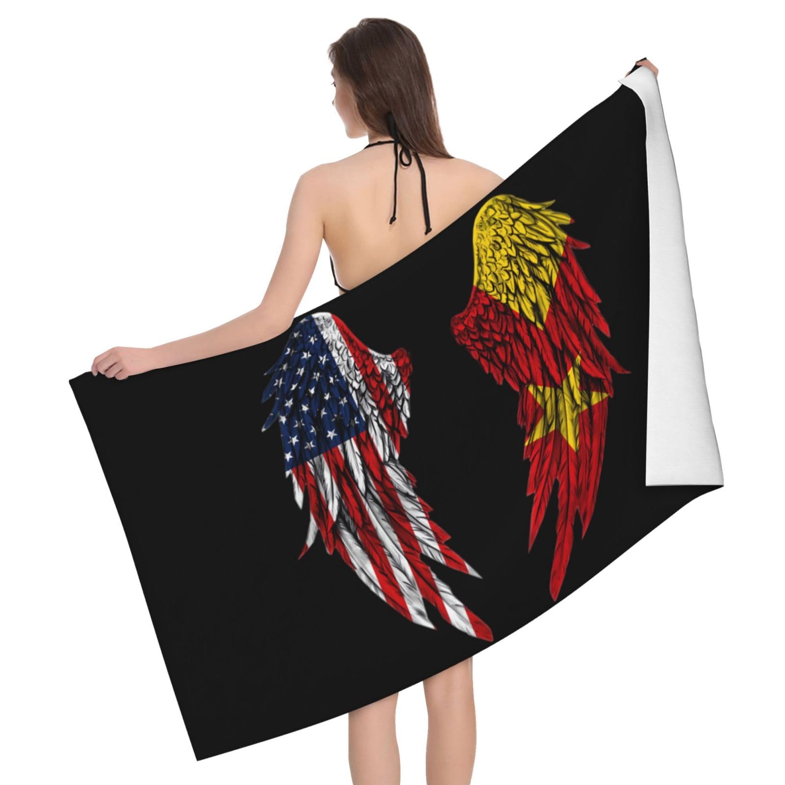 HLBSDM Microfiber Wings America and Tigray Flag Beach Towel Quick Dry Soft Sand Free Beach Towels for Pool Swim Beach Lightweight Thin Towels