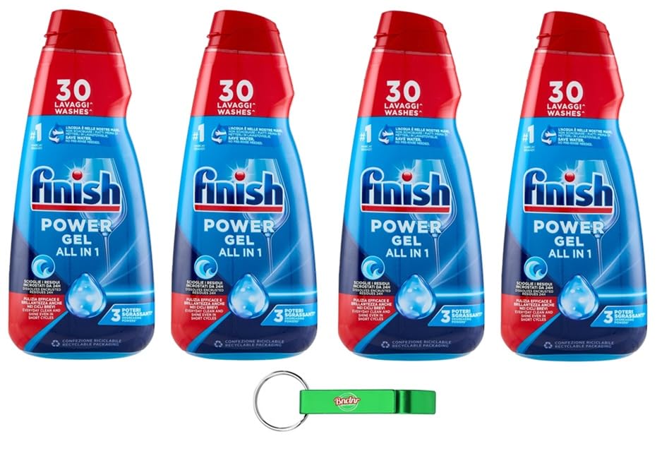 Finish Powergel Fresh - Detergente líquido para lavavajillas, multifuncional, efecto desengrasante, 30 lavados de 600 ml + llavero Beni Culinari gratuito