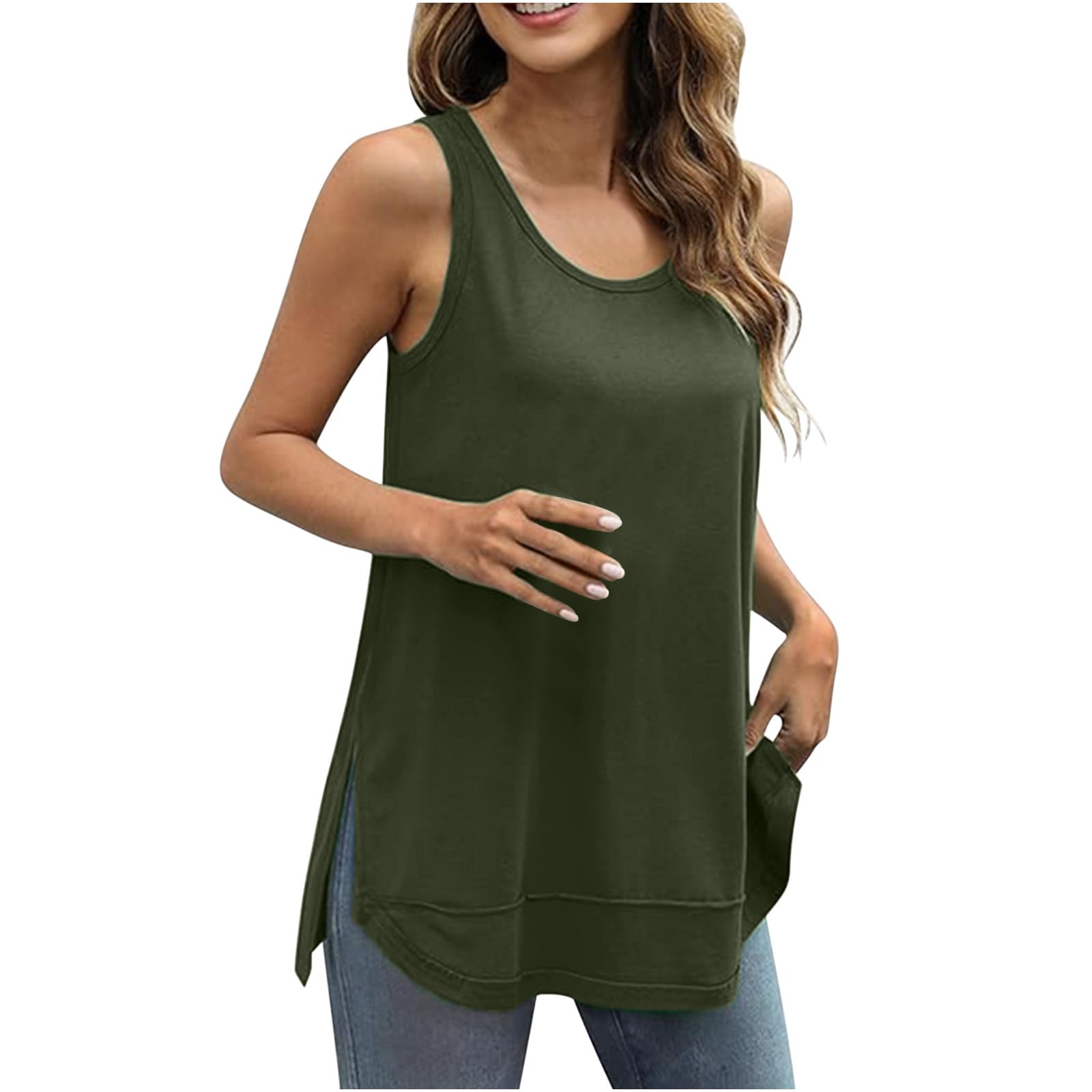 Generic Womens Sleeveless t Shirts Women Summer Fashion Side Slit  
