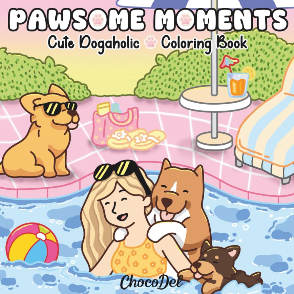 Pawsome Moments: Cute Dogaholic Coloring Book With Cute Dog Scenes For Adults And Teens