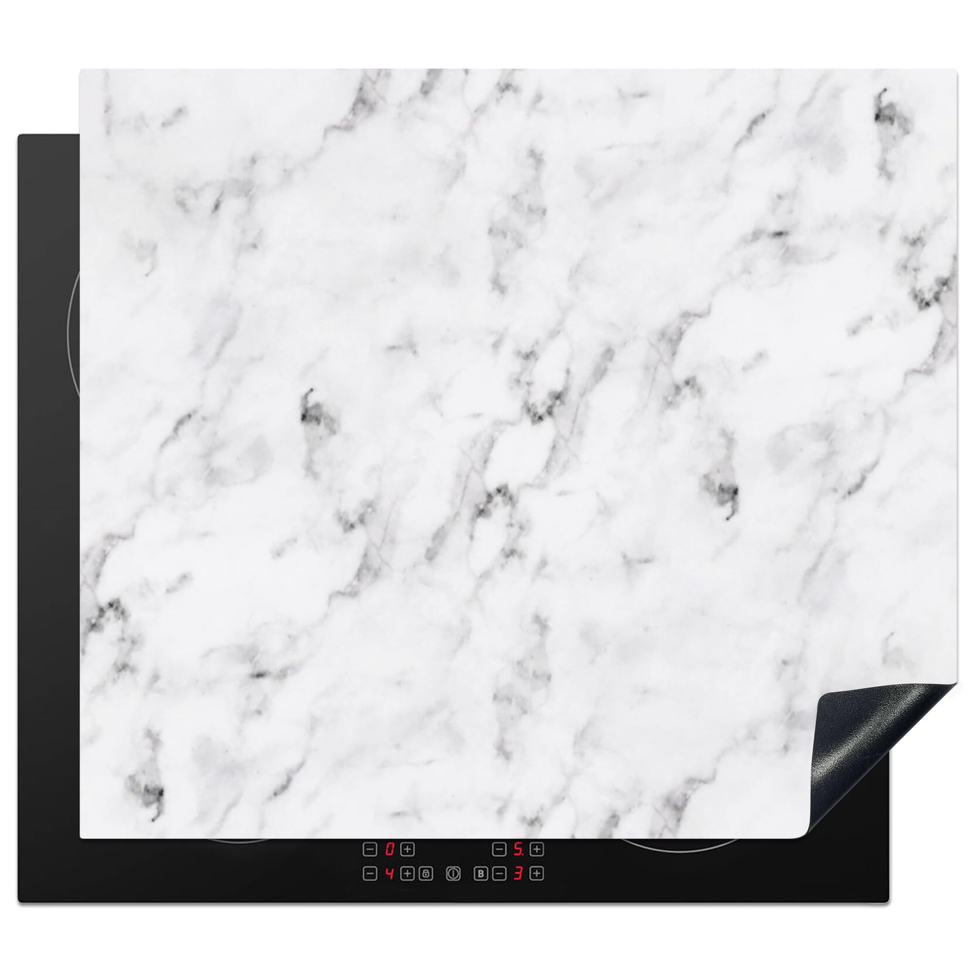 KitchenYeah© Induction Hob Cover Protector Mat 20.5"x23.6" / 60x52 cm Kitchen Universal Ceramic Covers for Electric Cookers Vinyl Marble - Luxury - White - Grey - Marble Look — image 1