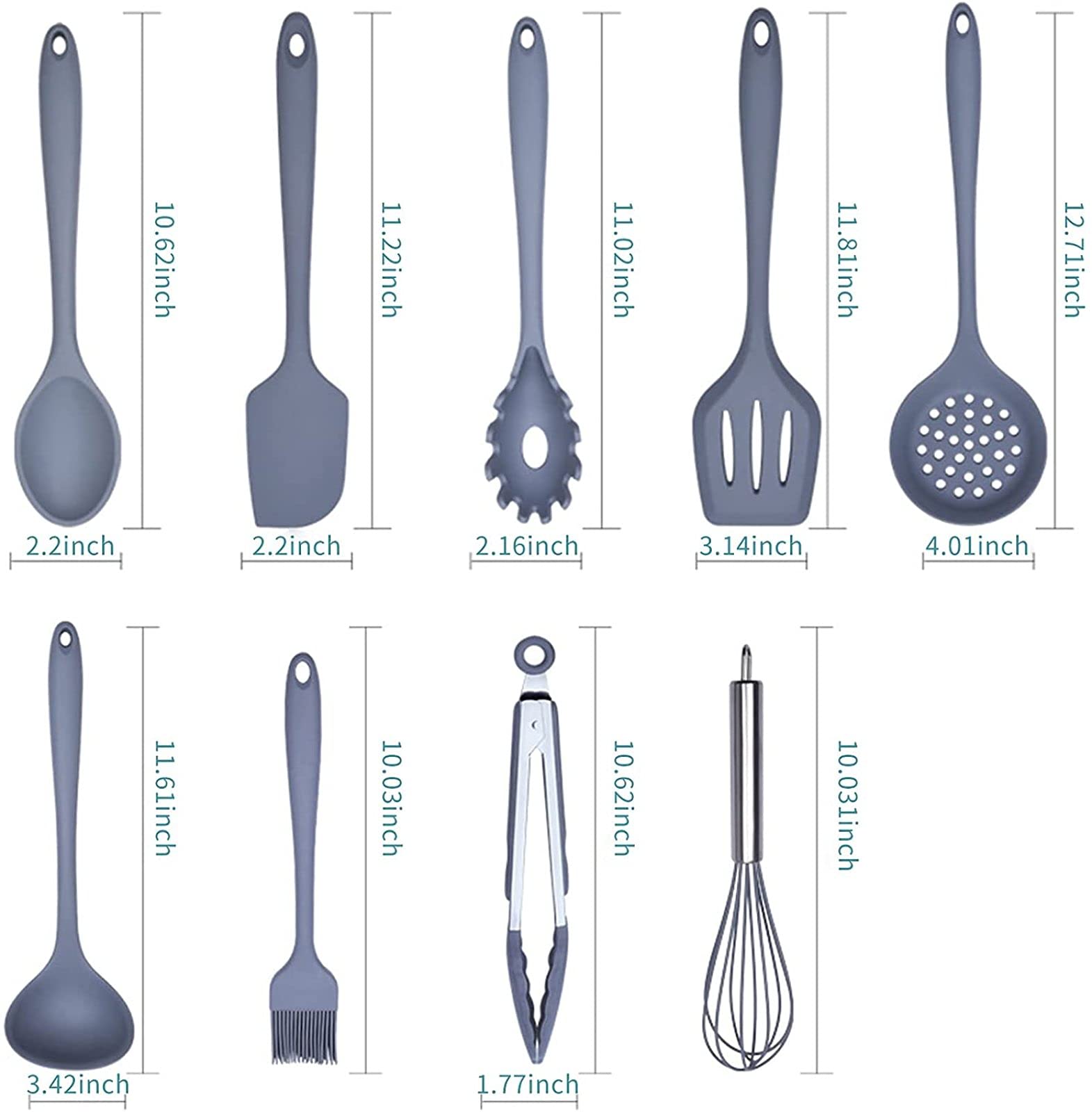 ZKHD 11 Stücke Küchenhelfer Set Silikon Kochutensilien Küchengeräte Kochgeschirr Hitzebeständiger Küchenzubehör,Grey