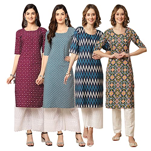 Image of Pinkmint Women's Crepe Digital Print Straight Kurta [Pack of 4]