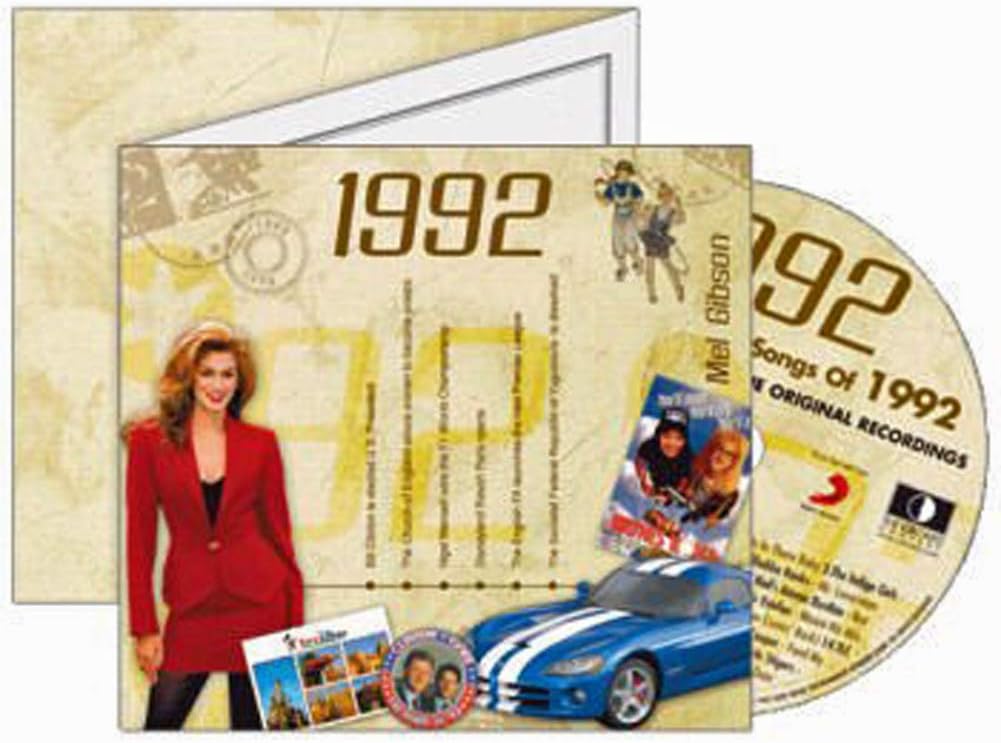 Birthday Gift Idea - 1992 Chart Hits CD and 1992 Birthday Card
