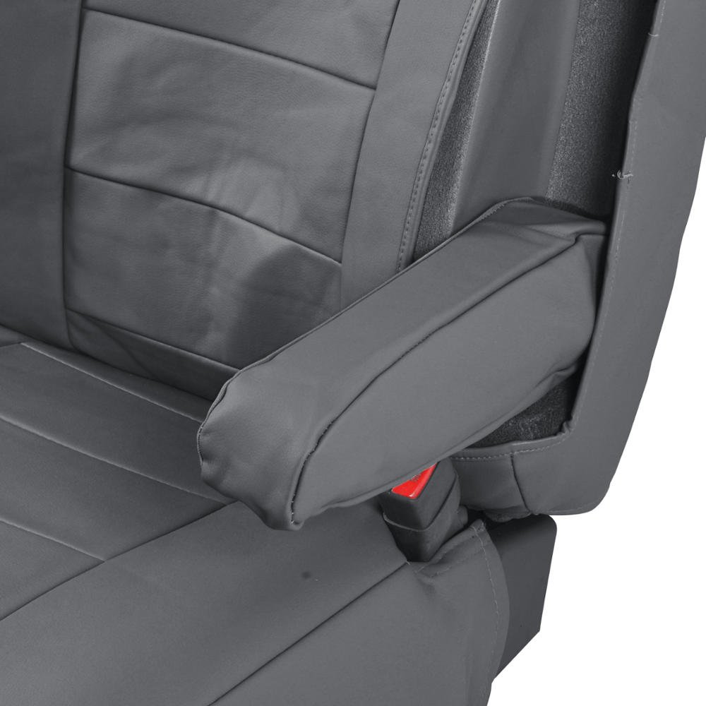 BDK Gray Leather Seat Covers for Trucks and SUV - Designed for Vehicles with Side Armrest & Integrated Seatbelt, Premium Leatherette, Semi-Custom Fit Truck SUV Seat Covers