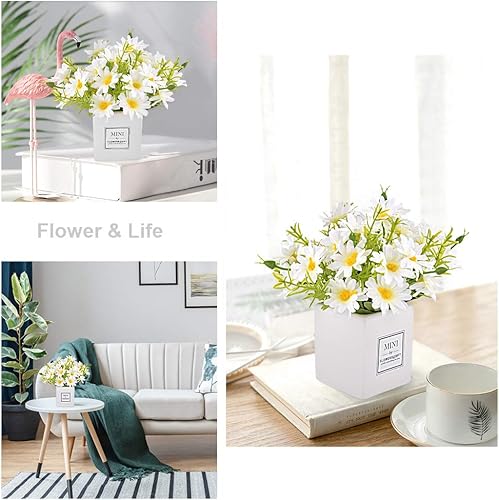 Miniatura 2 de AIFUSI Flores artificiales, flores sintéticas en jarrón, decoración de margaritas blancas pequeñas, margaritas artificiales sedosas, decoración de