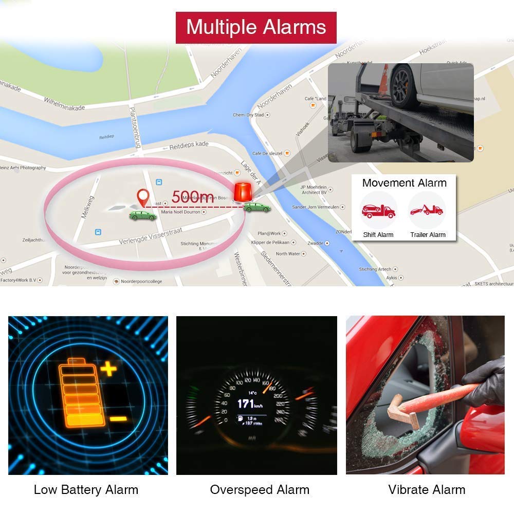 10000mAh GPS Tracker per Auto TKMARS Localizzatore GPS Senza Abbonamento,150 Giorni Standby Impermeabile con Anti-theft Geo-Fence Move Alarm Localizzatore GPS per Auto/Camion/Nave con App Gratuita