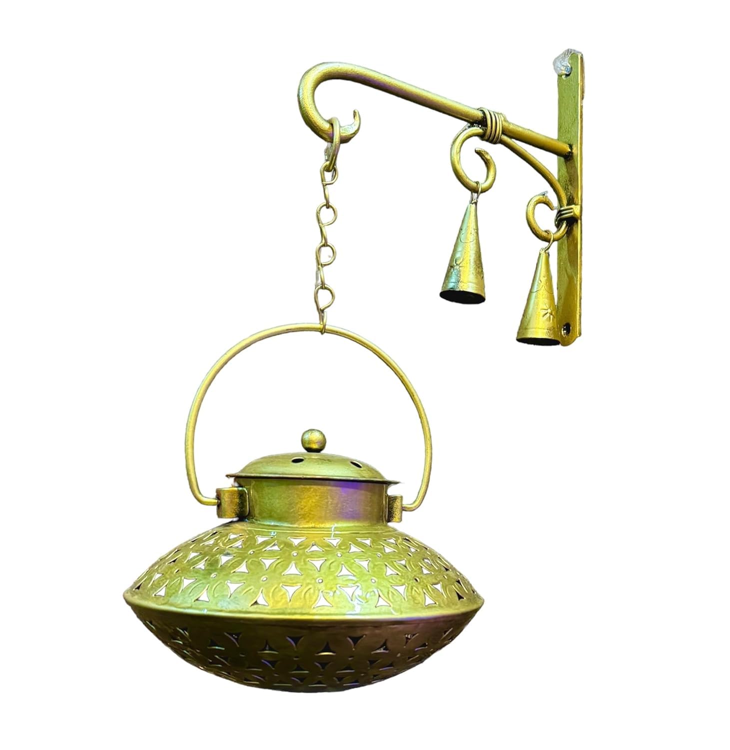 pranjals house Wall Hanging Handi Degchi Dhoop Dani Pot Diya Lantern Incense T-Light Candle Holder Cone and Sambrani Cup for Home Decor, Pooja Room, Living Room, Balcony (Degchi 9x8) (Bracket 8X8) 1