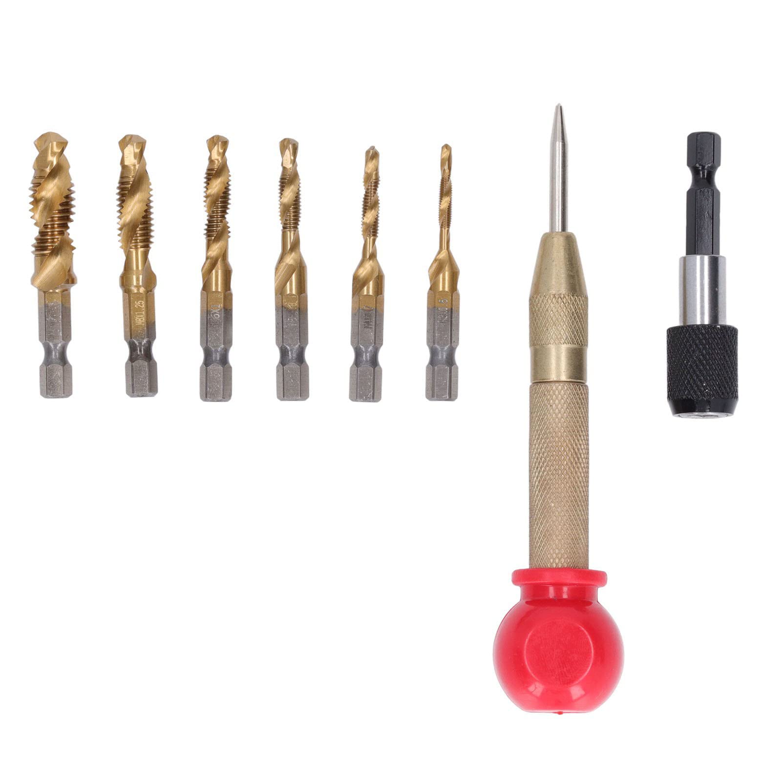 8PCS Metric Drill Tap Set with Hex Shank, HSS Material and Ti Coating, Combination Drill Tap Bit Set for Drilling Tapping Cutting Soft Metal Aluminum Iron