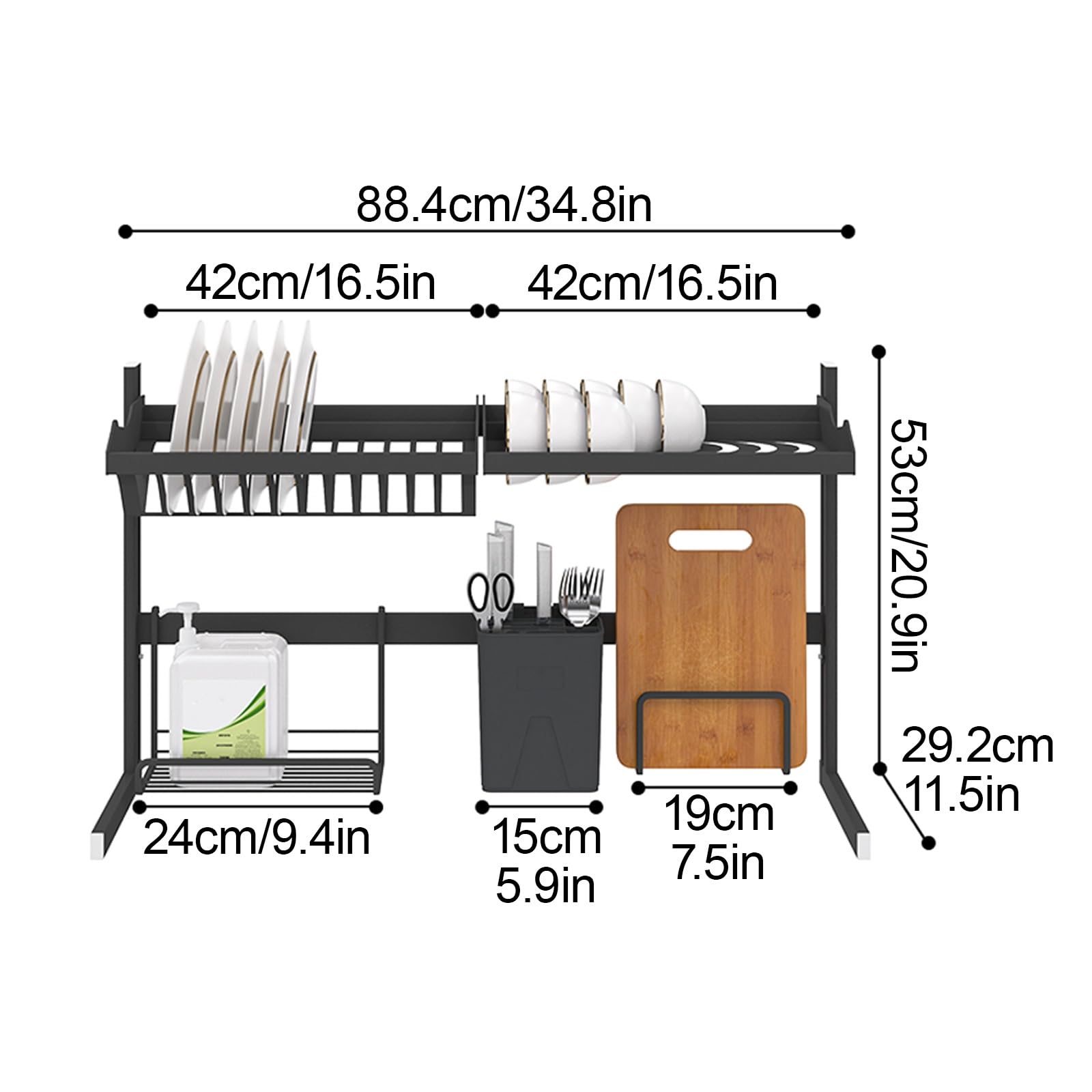 Escurreplatos sobre el fregadero, escurridor de platos de gran capacidad con soporte para utensilios, organizador de encimera de cocina para platos, cuencos y cubiertos