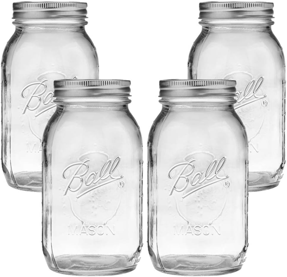 Ball Mason Jar, Clear Glass Ball Collection, Heritage Series, Regular Mouth(Pack of 4)