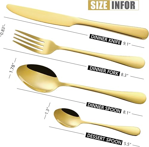 Miniatura 10 de Zalaxt Juego de cubiertos de 24 piezas, juego de cubiertos para 6, cuchara tenedor y cuchillo, juego de vajilla para el hogar para 6, juego de