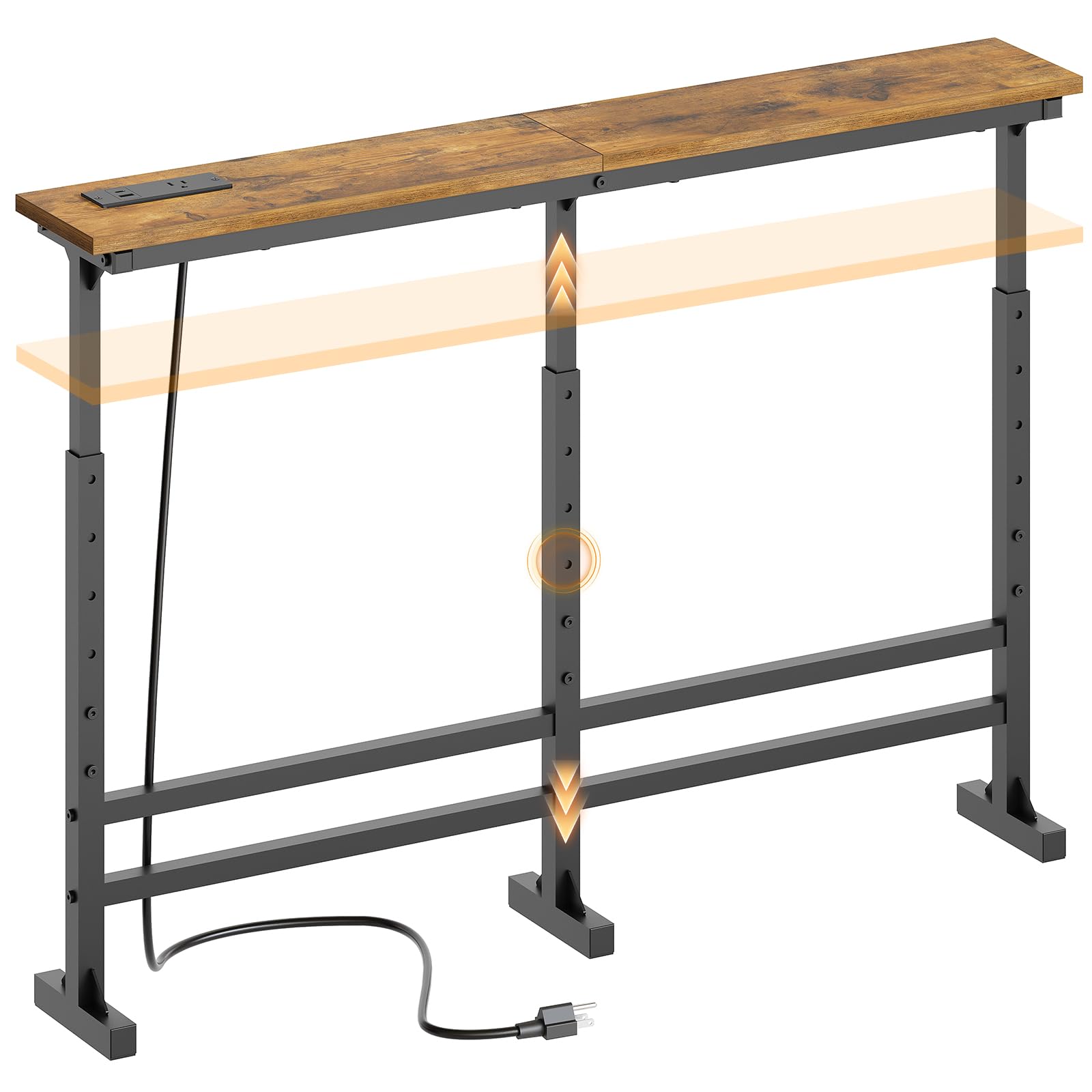 YATINEY 39.4" Console Table with Adjustable Height (27.6"-35.4") and Power Outlet, Skinny Behind Couch Table, Narrow Long Sofa Table for Living Room,