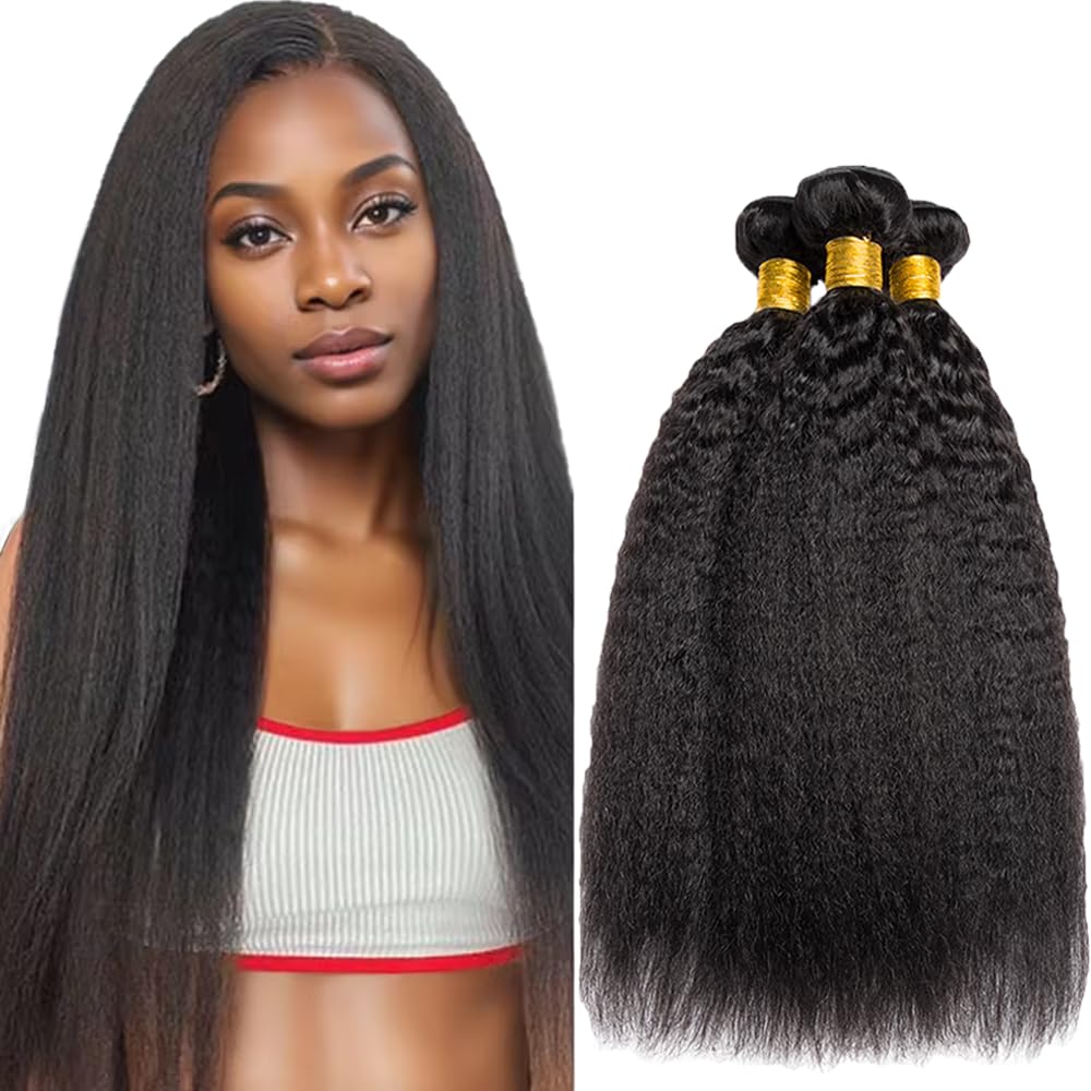 Kinky Straight Human Hair Bundles Natural Black Color 16 18 20 Inch Unprocessed Brazilian Virgin Hair 150g For Women