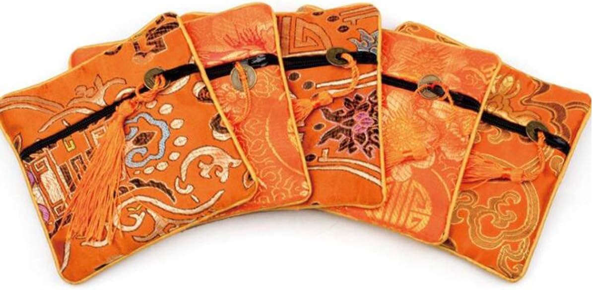 8 Pcs Chinese Silk Brocade Tasseled Coin Purse Zipper Jewelry Pouch Bag Wallet Pouch Gift Bag, 8 Colors