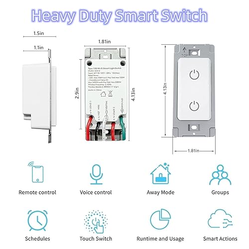 Miniatura 3 de Interruptor inteligente de doble luz, interruptor doble de polo único 2 en 1, control de voz remoto, aplicación Smart Life, funciona con Alexa