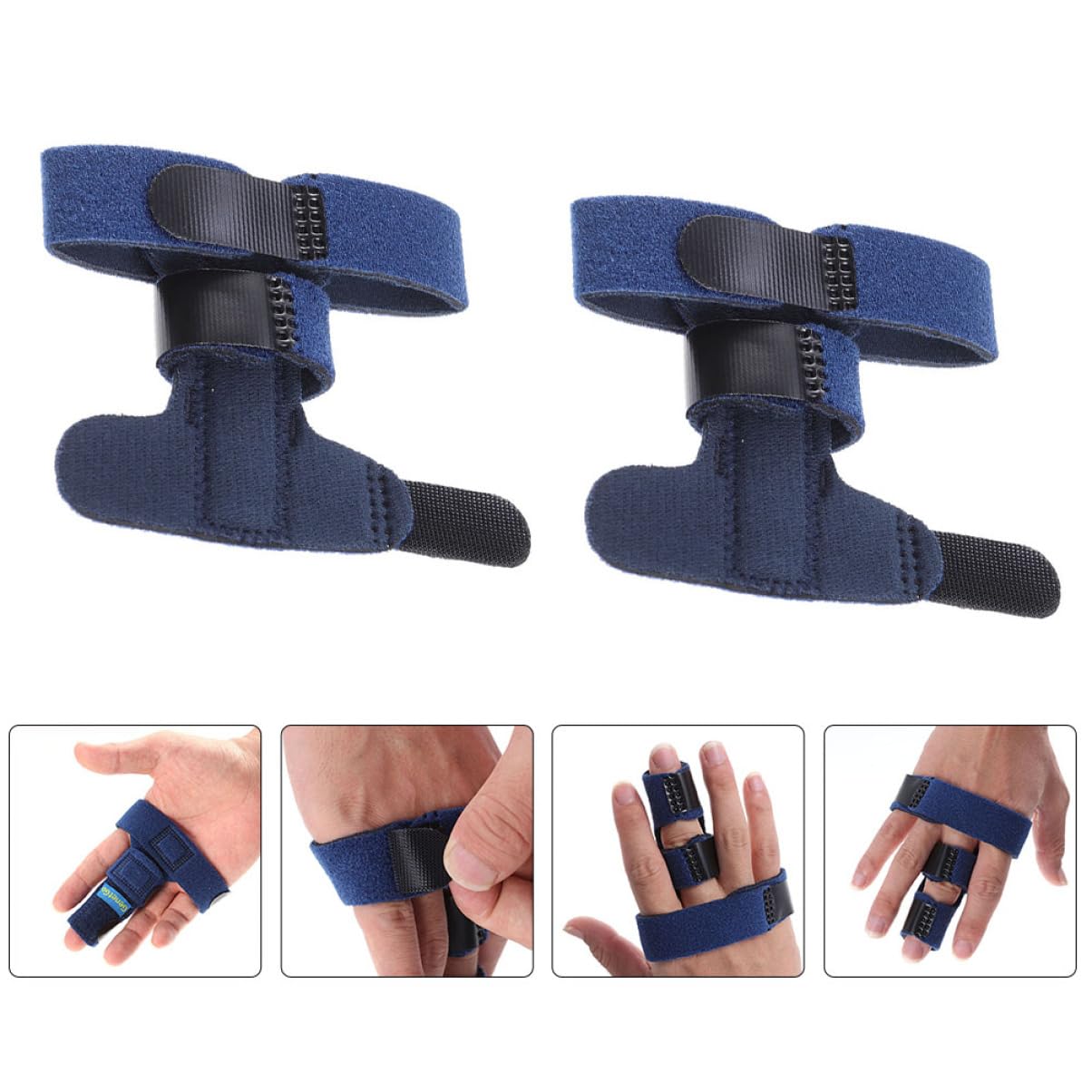 Adjustable Finger Brace Support 2Pcs Blue for Ring Pinky Post Stroke
