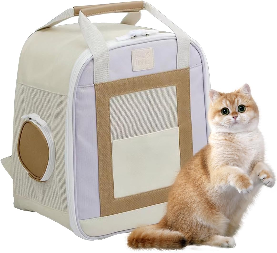 Cat Backpack, Fully Ventilated Mesh Dog Backpack, Cat Backpack for Travel, Hiking, Walking, Portable Pet Backpack(Purple)