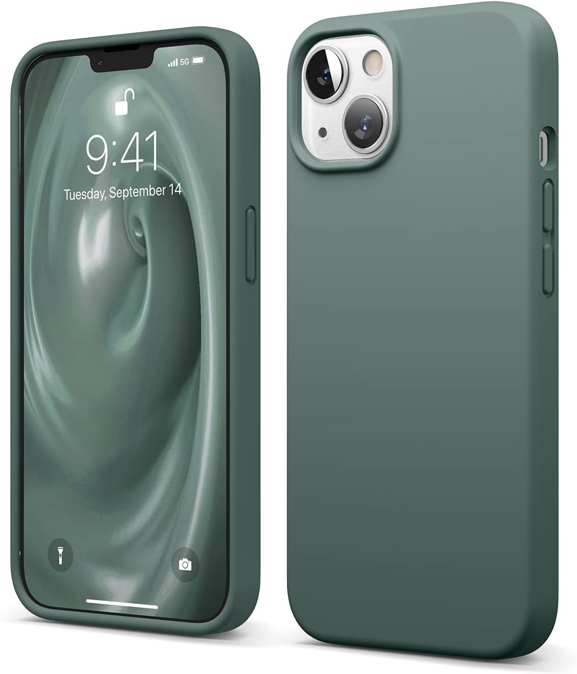 elago Compatible with iPhone 13 Case, Liquid Silicone Case, Full Body Screen Camera Protective Cover, Shockproof, Slim Phone Case, Anti-Scratch Soft Microfiber Lining, 6.1 inch (Midnight Green)