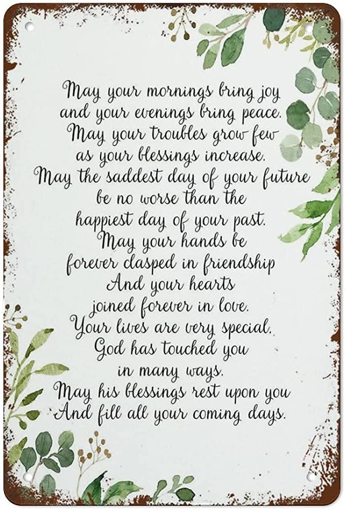 Wcguokj Style-2 Irish Marriage Blessing Quote May Your Mornings Bring Joy Wedding Gift Aluminum Weatherproof Metal Sign Custom Personalized Tin Sign Wall Decor Housewarming Gift 8"X12"