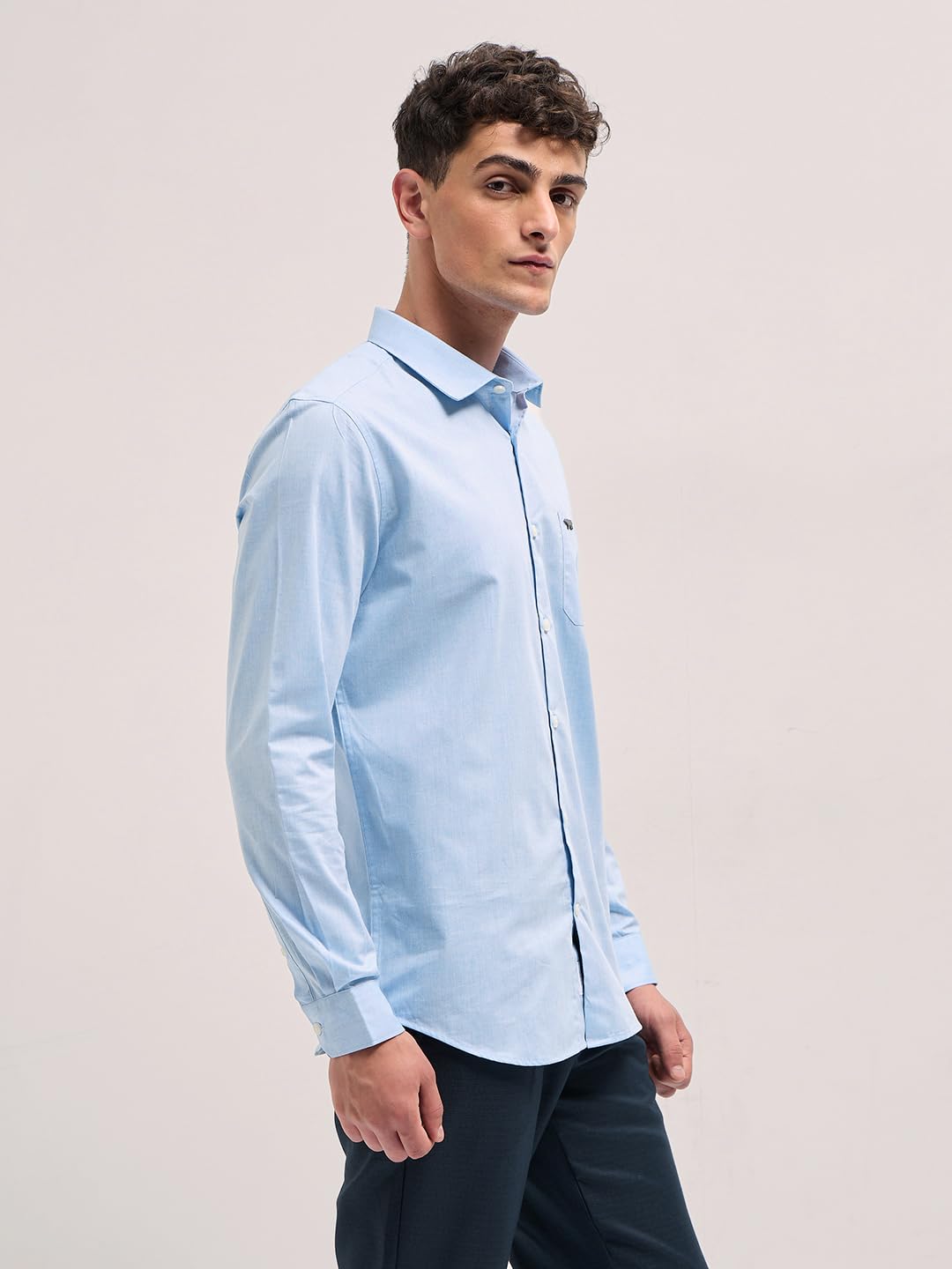 THE BEAR HOUSE Men's Solid Tailored Fit Formal Shirt Blue 2