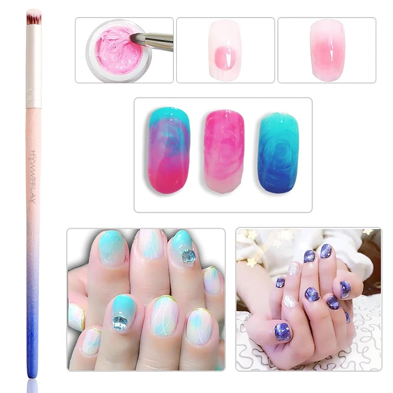 6pieces Ombre Nail Brush Wood Nail Pen Ombre Brush for Gel Nails Nail Gradient Brush Nail Design Brushes Nail Painting Kit Nail Art Tools Acrylic Nail Accessories